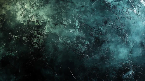 Textured teal and black abstract surface with cracked details.