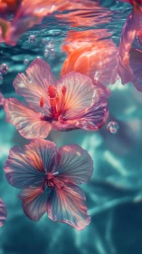 Underwater Flowers: Luminous Pink Petals in Turquoise Glow.