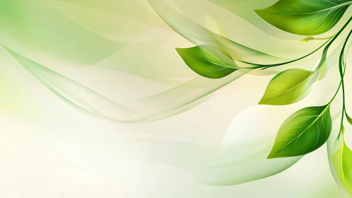 Curved green foliage arcs across soft luminous gradient field