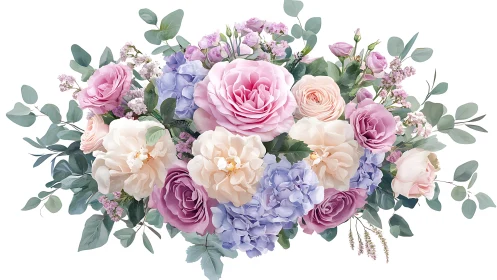 Pastel Dream: Roses, Hydrangeas & Eucalyptus in Romantic Bloom.