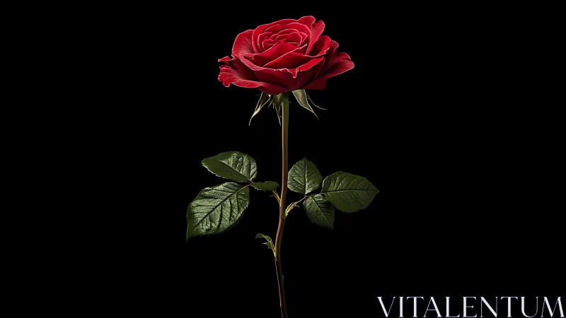 Single Red Rose on Black Background