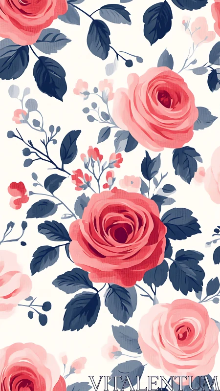 Pink and Navy Floral Pattern with Layered Roses