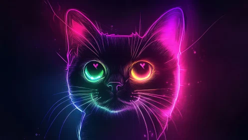 Neon stargazer cat hums in glowing ultraviolet whiskers