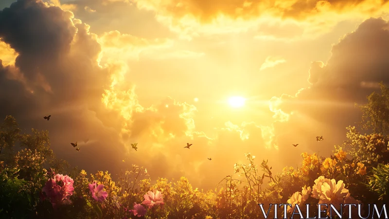 Sunrise pours liquid gold across a wildflower dreamscape.