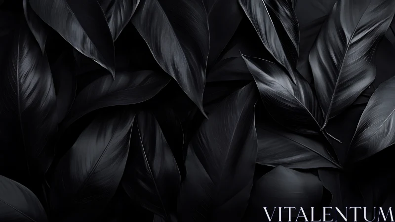 Glossy black tropical leaves form dense abstract pattern