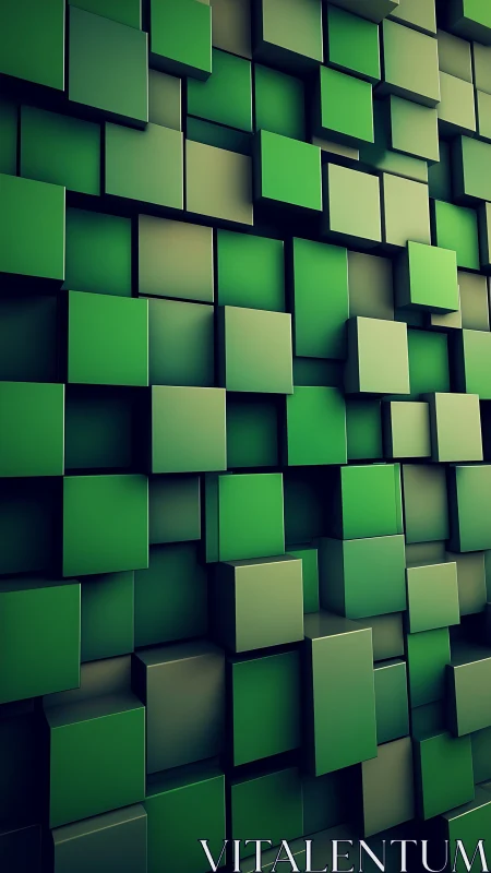 Isometric green cube matrix with layered depth and shading