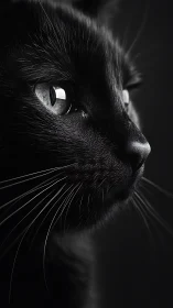 Black Cat's Piercing Gaze in Dramatic Monochrome Light.