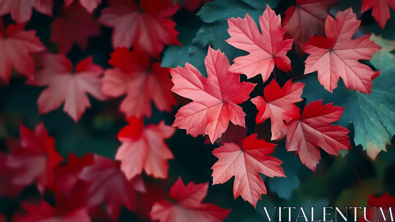 Crimson maple foliage rendered in shallow-focus digital study