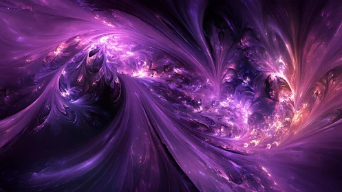 Fractal violet light forms swirl through layered digital space