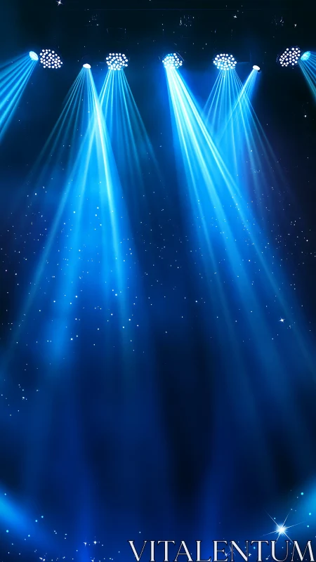 Coherent blue stage wash with LED spot arrays and haze scattering.