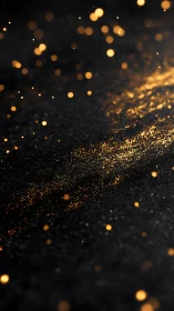 Golden dust particles shimmer over dark textured background.