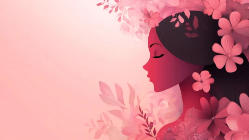 Elegant floral silhouette of woman in soft pink tones, digital art.