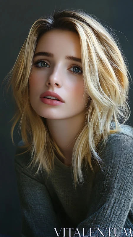 Soft portrait captures pensive woman in muted light.