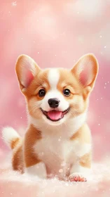 Digital illustration shows a stylized corgi dog in soft focus