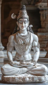 White marble Shiva statue in meditative seated posture.