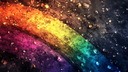 Macro spectrum arc with refractive water droplets on texture