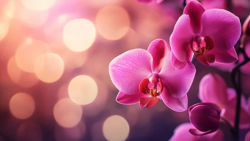 Luminous Pink Orchids Dance in Soft Bokeh Radiance.