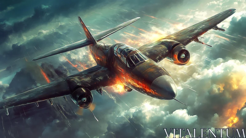 Twin‑engine aircraft renders in atmospheric combat scenario