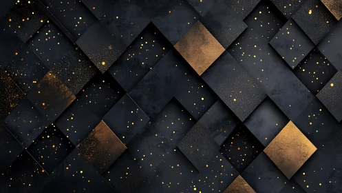 Overlapping dark panels form a grid with dispersed gold flecks