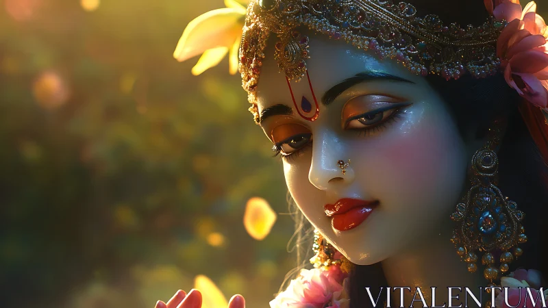 Sunlit goddess portrait wrapped in petals and quiet grace.