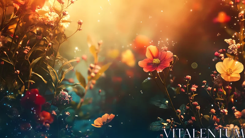 Luminous Bloom Garden: A Sunset Reverie of Wildflower Magic.