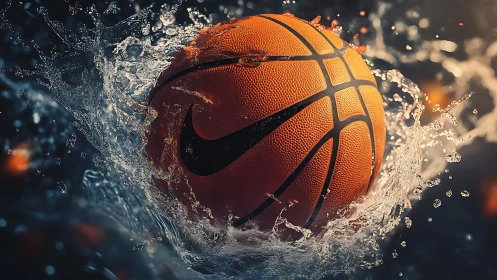 Dynamic basketball splash with high-impact water motion.