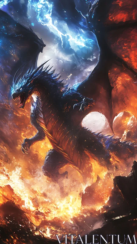 Dynamic elemental dragon in vertical high-impact concept art.