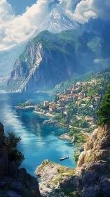 Alpine Valley Settlement Nestled Below Steep Mountain Cliffs