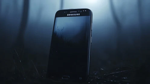 Lost midnight smartphone gleaming like tech noir monolith.