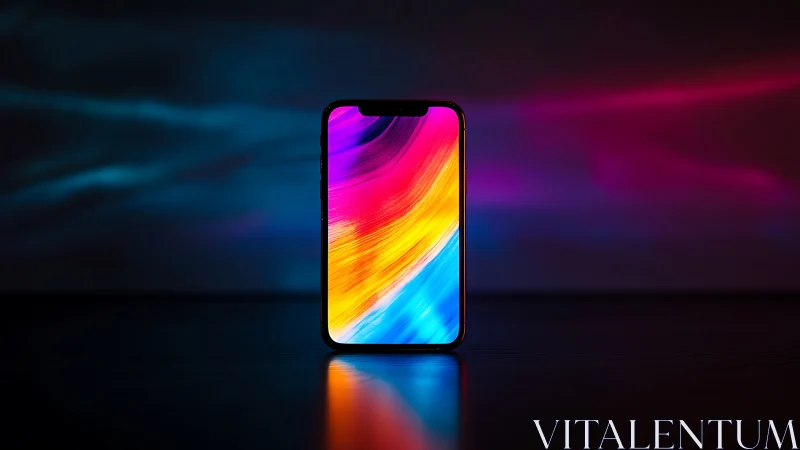 Smartphone displaying vibrant diagonal gradient wallpaper on dark background
