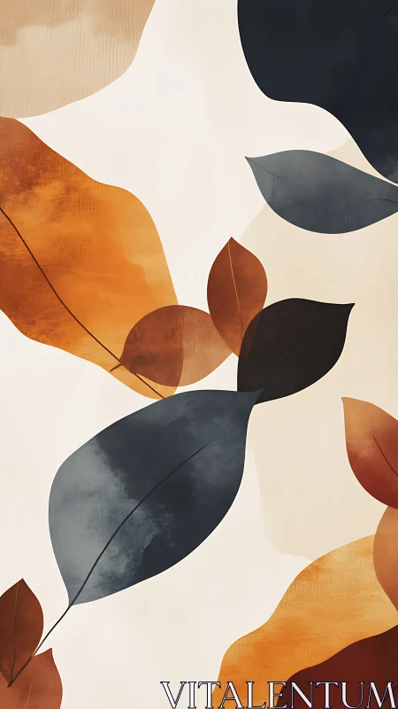 Muted autumn leaves drift across soft cream canvas.