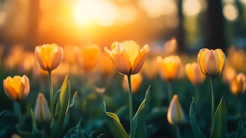 Golden Hour Tulips Ablaze in Spring's Luminous Theater.