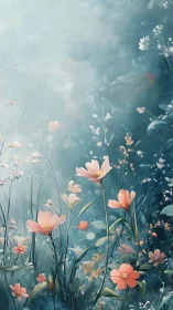 Soft-focus meadow wildflowers with pastel bokeh haze