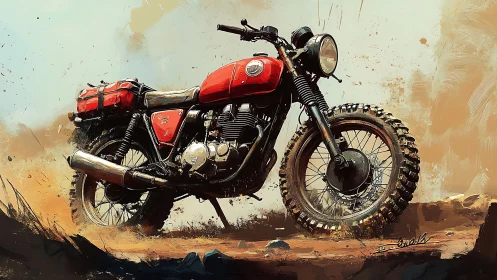 Dynamic scrambler motorcycle illustration with rugged off-road styling.
