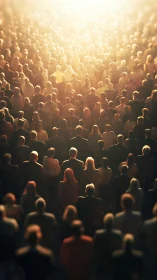 Backlit crowd gathers under warm golden spotlighted haze