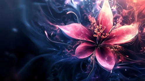 Luminous cosmic flower blooms in swirling nebula light.