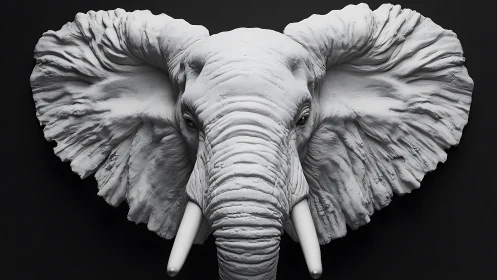 Monochrome sculpted elephant bust with hyper-detailed topology.