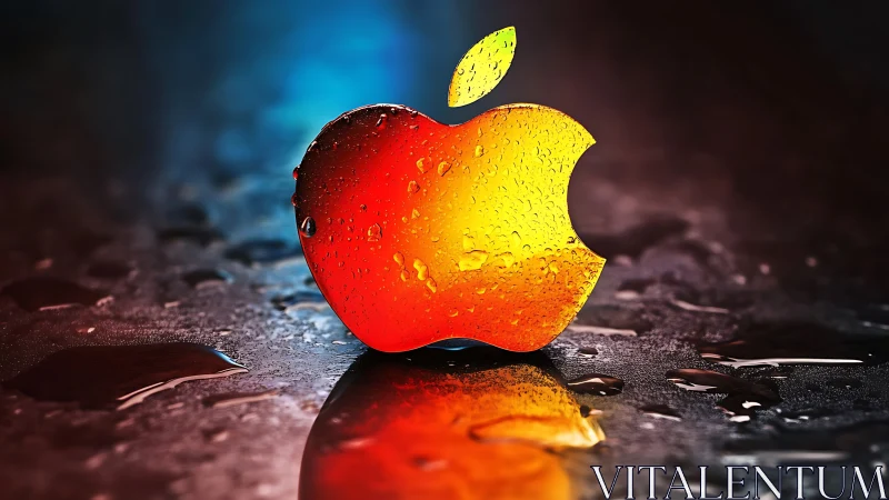 Luminescent Apple Form with Gradient Spectrum and Wet Surface.