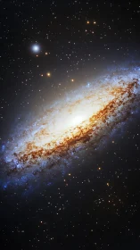 Edge-on spiral galaxy with dense star field in deep space.