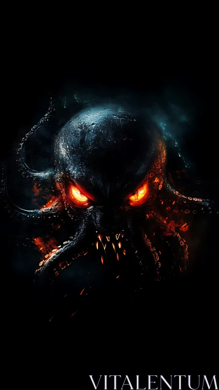 Fiery deep sea demon stares out with blazing molten eyes