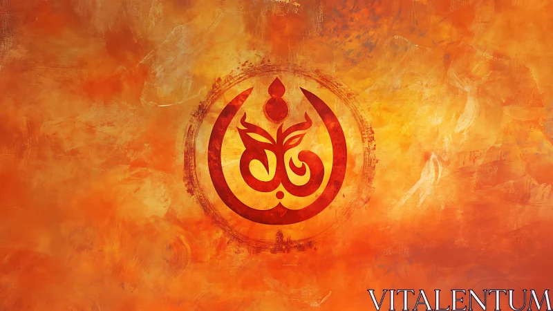 Abstract Fiery Arabic Calligraphy with Vibrant Orange Texture.