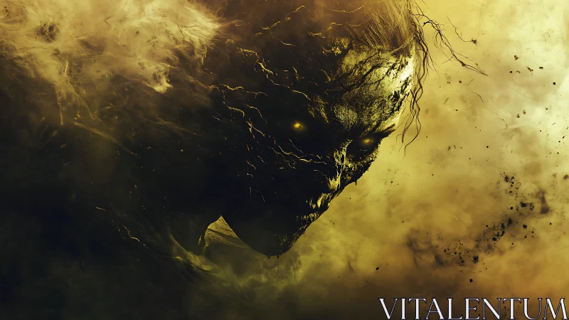 Eroded spectral skull emerging from turbulent sulfuric haze.