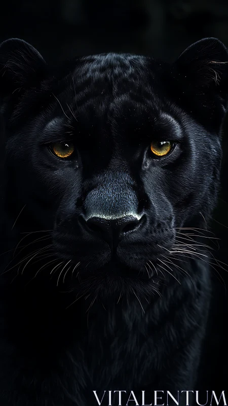 Black Panther Portrait Against Dark Background