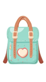Mint backpack illustration shows heart detail and leather straps