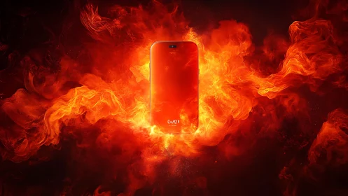 Smartphone Engulfed in Flames. Digital Power.