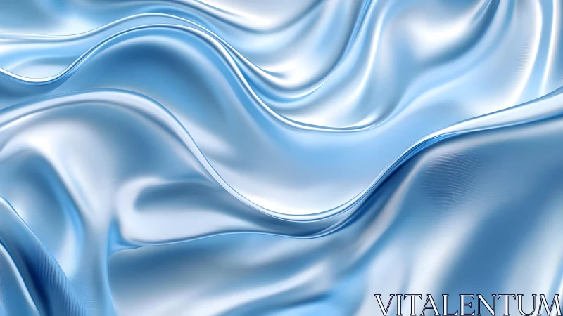 Shimmering Blue Satin Fabric Waves, Elegant Abstract Texture.