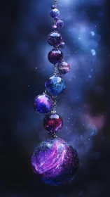 Starlit galaxy orbs drift together in a dreamy cosmic chain