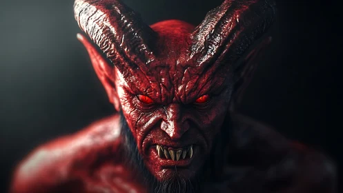 Volumetric-lit infernal demon portrait with specular horns.