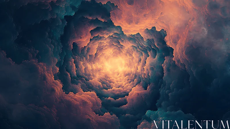 Concentric luminous cloud vortex in abstract digital sky field.