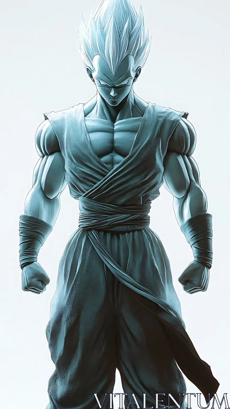 Ice-toned anime warrior in intense powered stance.